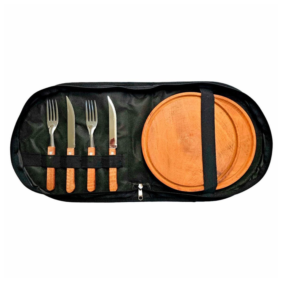 Set Asado 2per Cordura Cubiertos + Platos + Estuche